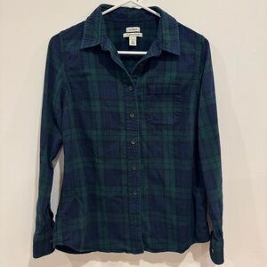 L.L. Bean Green Plaid Flannel Button-Down Women’s Small